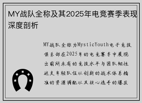 MY战队全称及其2025年电竞赛季表现深度剖析