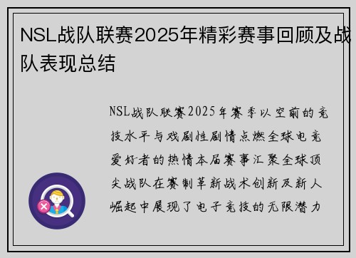 NSL战队联赛2025年精彩赛事回顾及战队表现总结